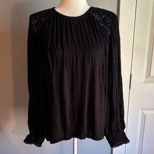 Women's Knit Blouse with sequin shoulders and sheer metallic stripe sleeves